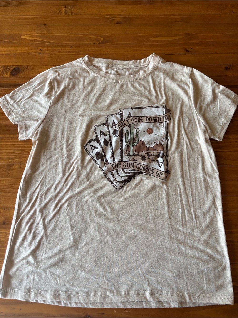SHEIN White Short Sleeve Graphic Tee with Desert Playing Cards Print